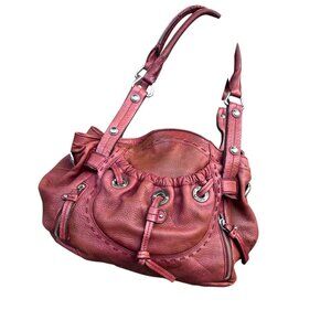 B Makowsky Lisbon Brown Red Drawstring Pocket Hobo Bag Satchel